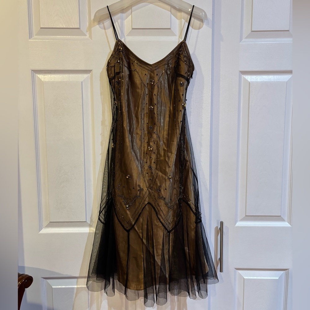 Vintage Dave & Johnny Gold & Black Dress with Beads